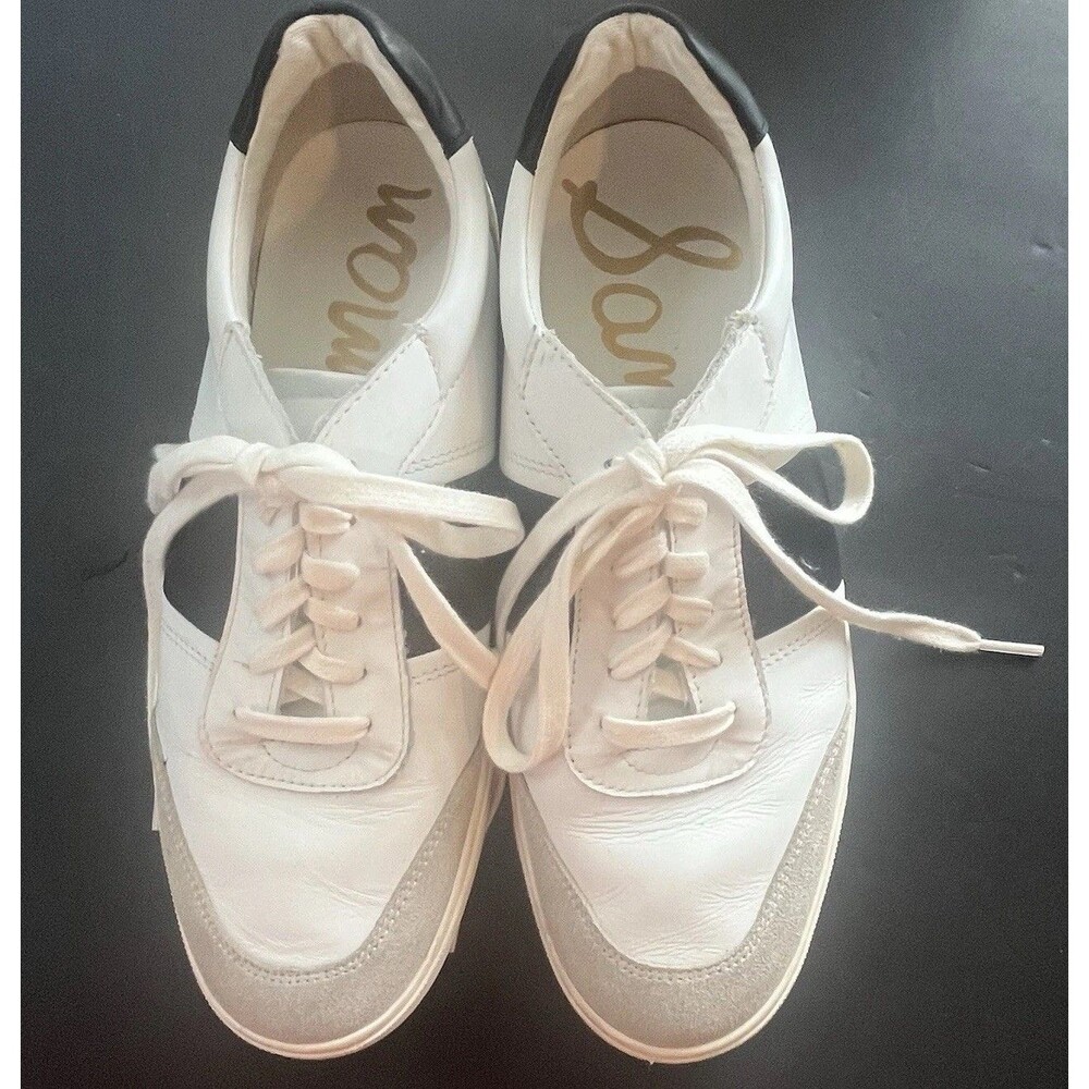Sam Edelman Enna Women's Casual Sneaker White Navy Leather Athletic Size 9M